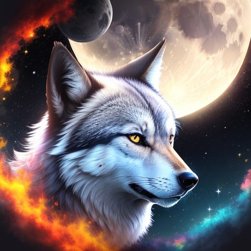 Moon, Universe, Explosion, Wolf