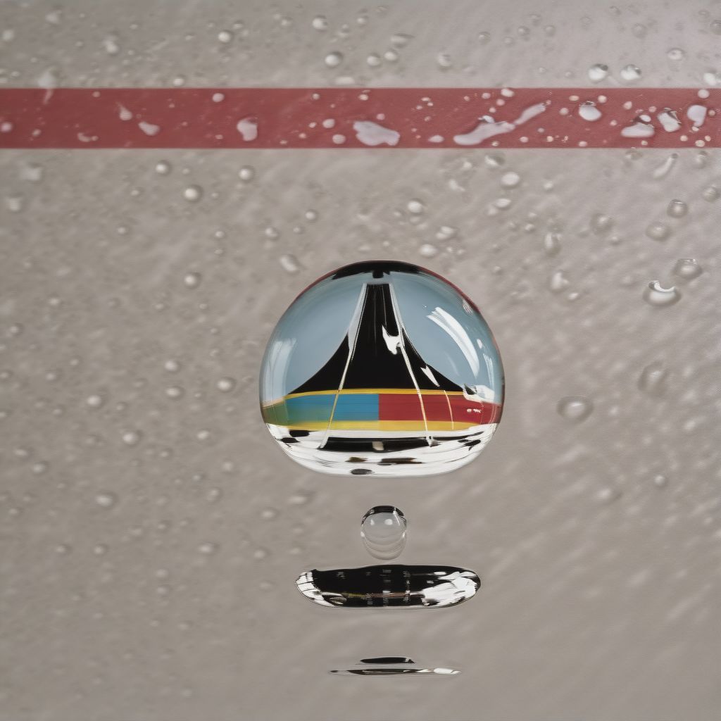 Water Drop, Drops Out Of Faucet, Reflections Of German Flag On Surface Of Water Drop.