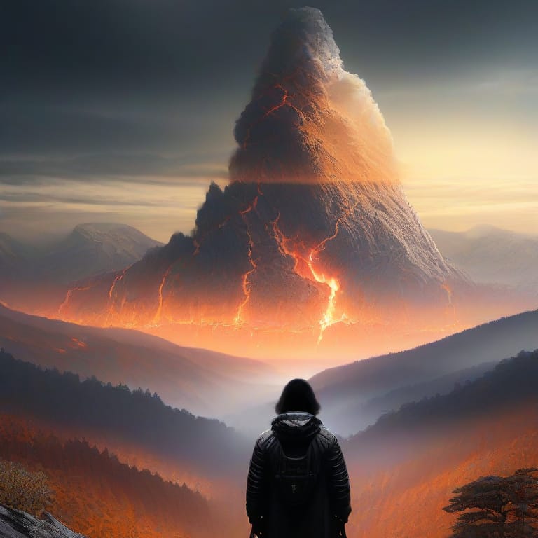A Black Bear Standing On A Bluff In The Smoky Mountains. A Roaring Forest Fire In The Distance., Sf, Intricate Artwork Masterpiece, Ominous, Matte Painting...