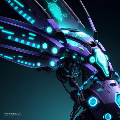 Mechanical Bug With Bioluminescent Tattoos, Their Tattoos Cover Their Body And Glow With Beautiful Bioluminescence., Daring Pigment Color, Vellum, Anodized...