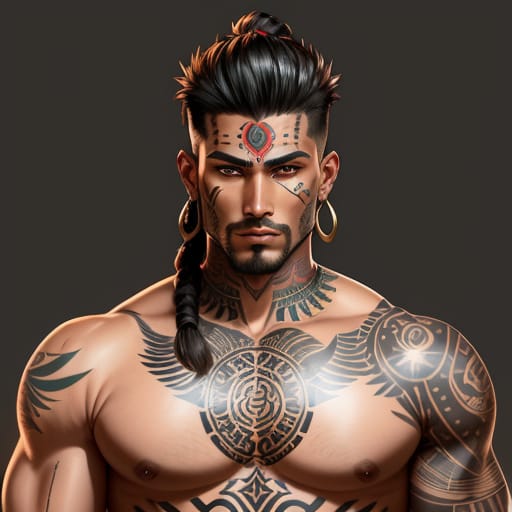 A Man With A Lot Of Tattoos On His Body, Mobile Wallpaper, Male Warrior, Picture Of An Adult Male Warrior, Muscular Body Tattooed, Beautiful Male God Of De...