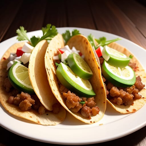 Task: Develop An AI Image Program That Generates An Image Of Tacos That Looks Fresh And Delicious. The Image Should Have Vibrant Colors And Dramatic Lighti...