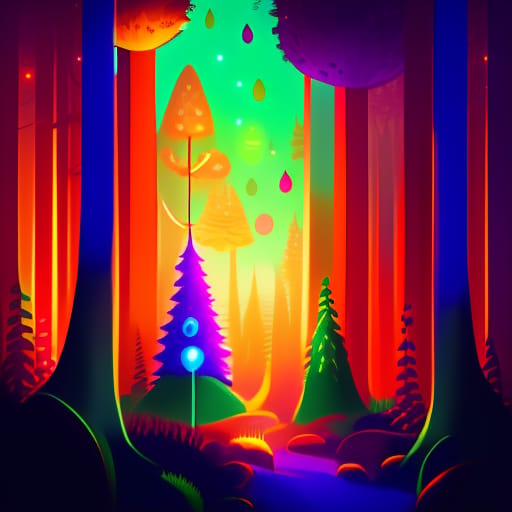 In A Distant Planet, There Exists A Peculiar Forest Made Up Of Five-colored Lights. This Forest Is Home To Various Magical Creatures Who Harmoniously Coexi...