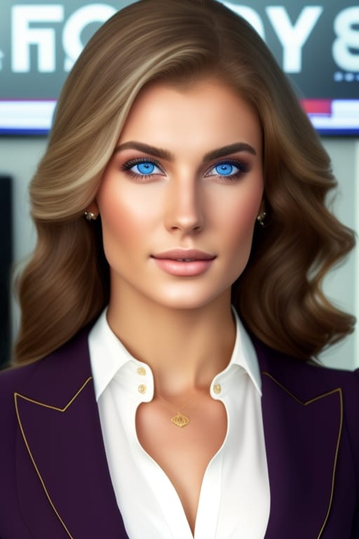 Caucasian, Perfect Eyes, Russian Features Report In The Office Of TV Station, Lady With Gorgeous Chest ,professional SuitCaucasian, Perfect Eyes, Russian F...