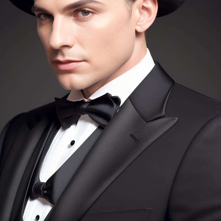 18k Ultra HD, English Elegant Stage Magician In Modern Black Tux, Only Bow Tie And Top Hat, Macro Realism, Macrophotography, Perfectly Proportioned, Perfec...