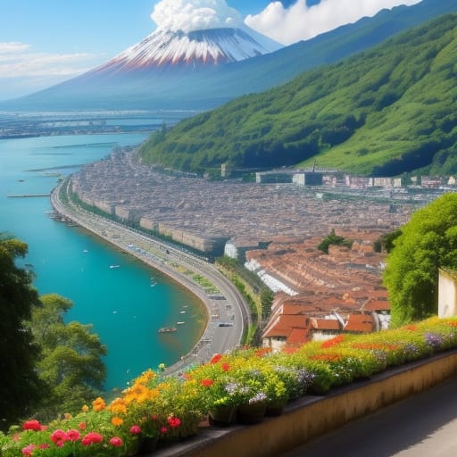 N The Background You Can See An Erupting Volcano, Growing Plants, A Waterfall, The Town Of Neuchatel And Some Fantastic Animals.