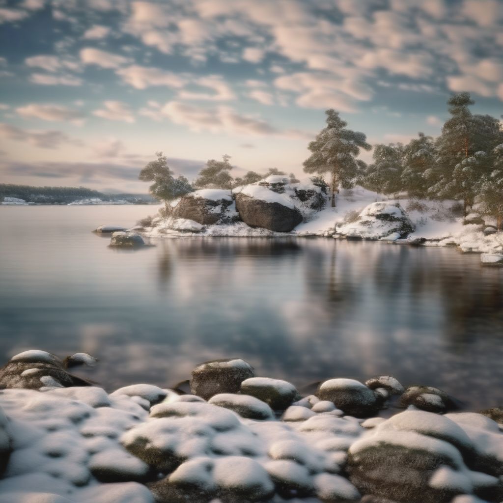 Create A Photorealistc Image Of A Swedish Island In The Winter To Use As A Backdrop