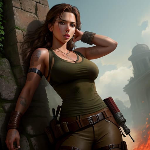 Scarlett Johansson In The Movie Tomb Raider, Hyperrealistic