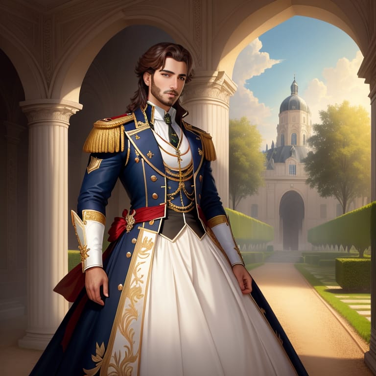 Handsome Chevallier; Palace Garden; Portrait. High Quality, High Resolution, High Detail, 16k, UHD, HDR, (Masterpiece:1.5), (best Quality:5), Semirealistic