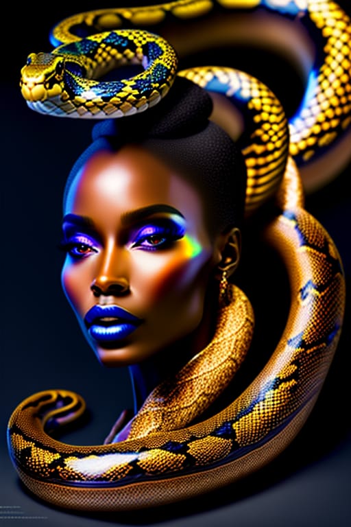 3d Render, Subject: Anamorphic Snake Black American LadyMedium: Anamorphic Digital Artwork, Blending The Features Of A Snake And A Black American Lady.Appe...