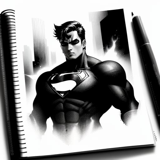 Colour Book Type Drawing Of A Super Hero, Black And White, Color Fillable