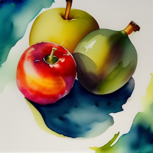 Fruits Character On Dinner Table, White Background, Water Color