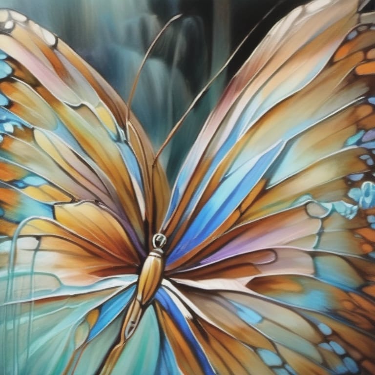 Beautiful Ulysses-butterfly In Front Of Water From Waterfall-cascade Realistic, Watercolor, Trending On Artstation, Sharp Focus, Studio Photo, Intricate De...
