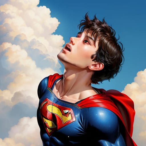 A Student Kid As Superman Looks Up The Sky