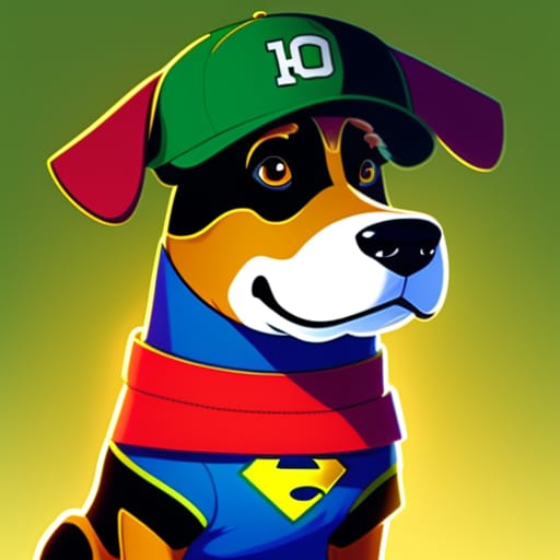 Cartoon , A Metis Dog Cartoon Character, Super Heros, Stand Up, Smilling, Wearing Cap, Dressed In Streetwear.