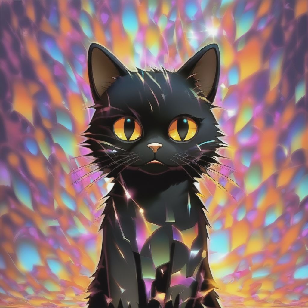 A Professional Cartoon Poster Of A Black Emo Cat., Dressing Black Emo Clothing, Broken Glass Effect, No Background, Stunning, Something That Even Doesn't E...