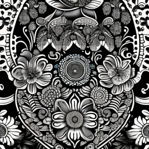 Adult Coloring Book Design, Flowers, Black And White