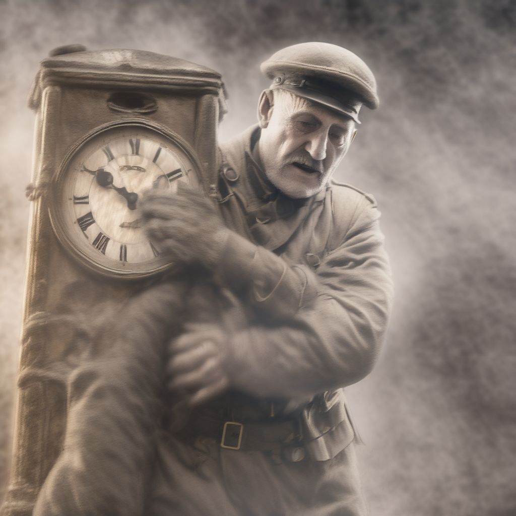 A Ghostly Soldier From Gallipoli Hugging A Grandfather Clock