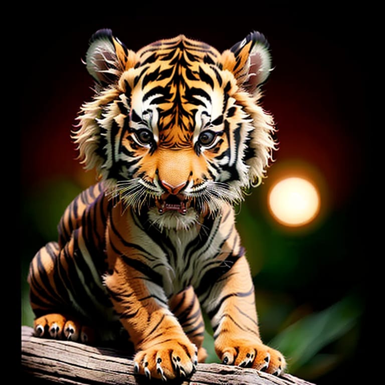 32k, Ultra-high Resolution, Ultra-hD, Hyper-focused, Perfectly Composed Alcohol Inked Portrait Of An Adorably Cute Highly Detailed Chibi Tiger Cub In Stunn...