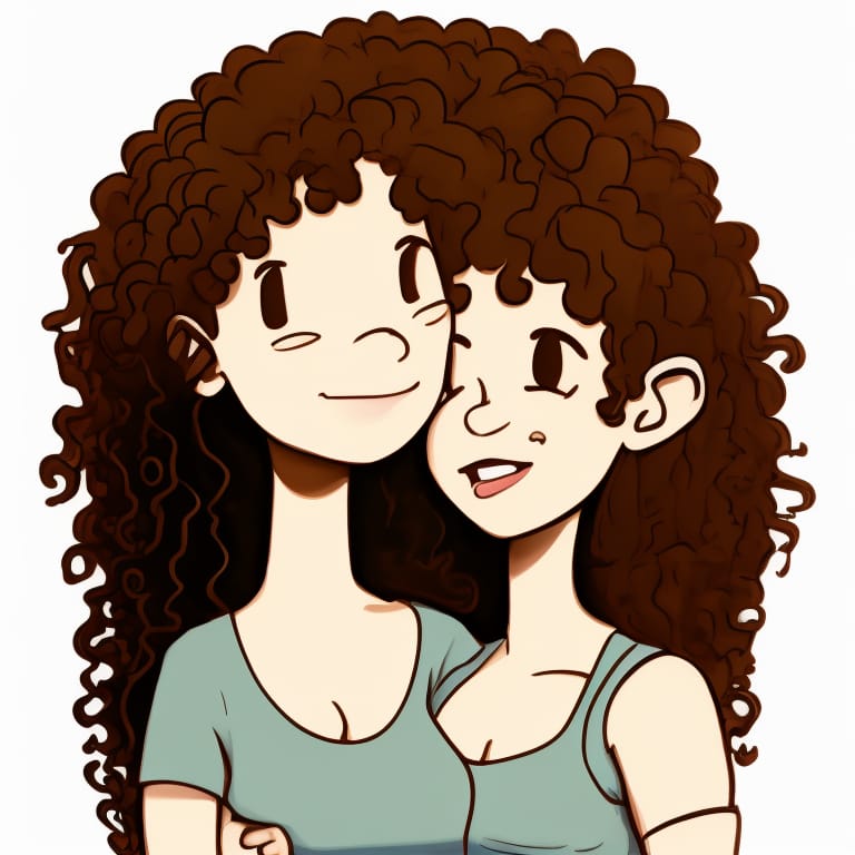 A Portrait Of A Young Couple Hugging, Cartoon Style, Drawing, The Girl Is Less Tall, With Brown Eyes, Girl Has Plump Lips, Girl Has Thick Eyebrows, Girl Ha...
