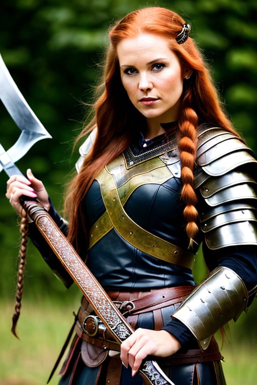 A Woman With Long Red Hair Holding A Sword, Female Viking, Norse Warrior, A Very Beautiful Berserker Woman, Female Barbarian, Very Beautiful Female Barbari...