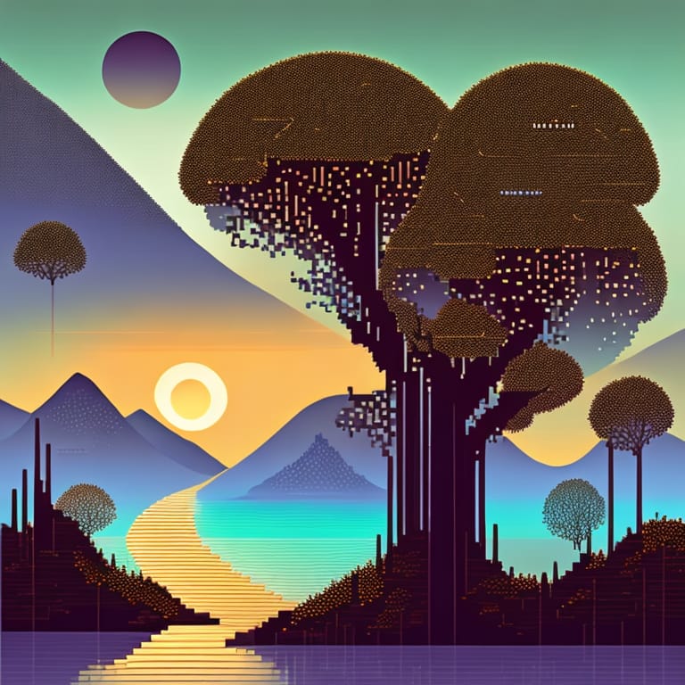 Nature-Inspired ASCII Landscape,by ASCII Art Landscapes, And Nature Scenery. Earthy ASCII Characters, Natural Greens, And Serene Blues. An ASCII Representa...