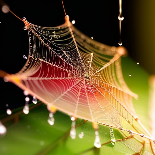 A Close-up Macro Shot Of Morning Dew On A Spider’s Web, With The Focus On The Intricate Patterns And Water Droplets, Giving It An Ethereal Quality, High Re...