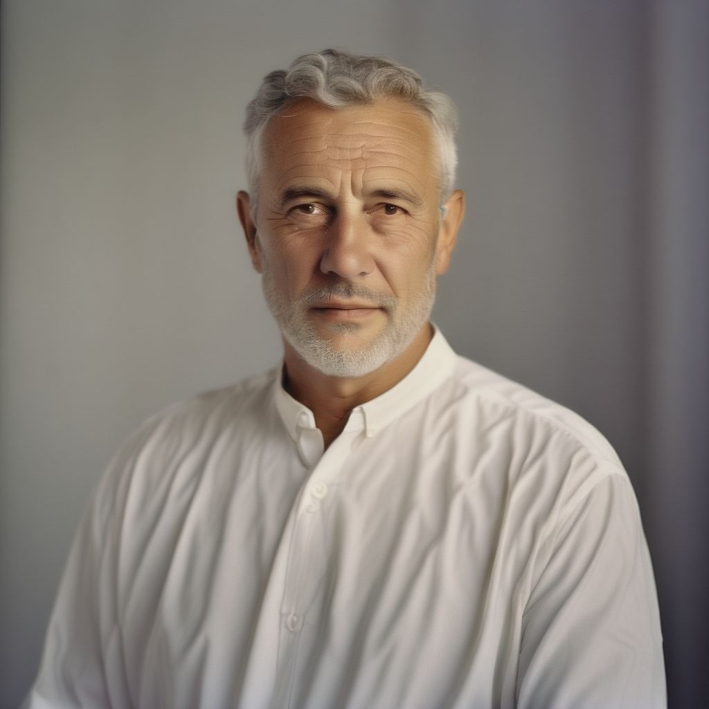 Portrait Eines Erwachsnen Mannes 60 Jahre, Europäer, Hellhäutig , Klassiches Kurzes Haar, Ohne Bart, Gut Gepflegt Mit Weißem Hemd