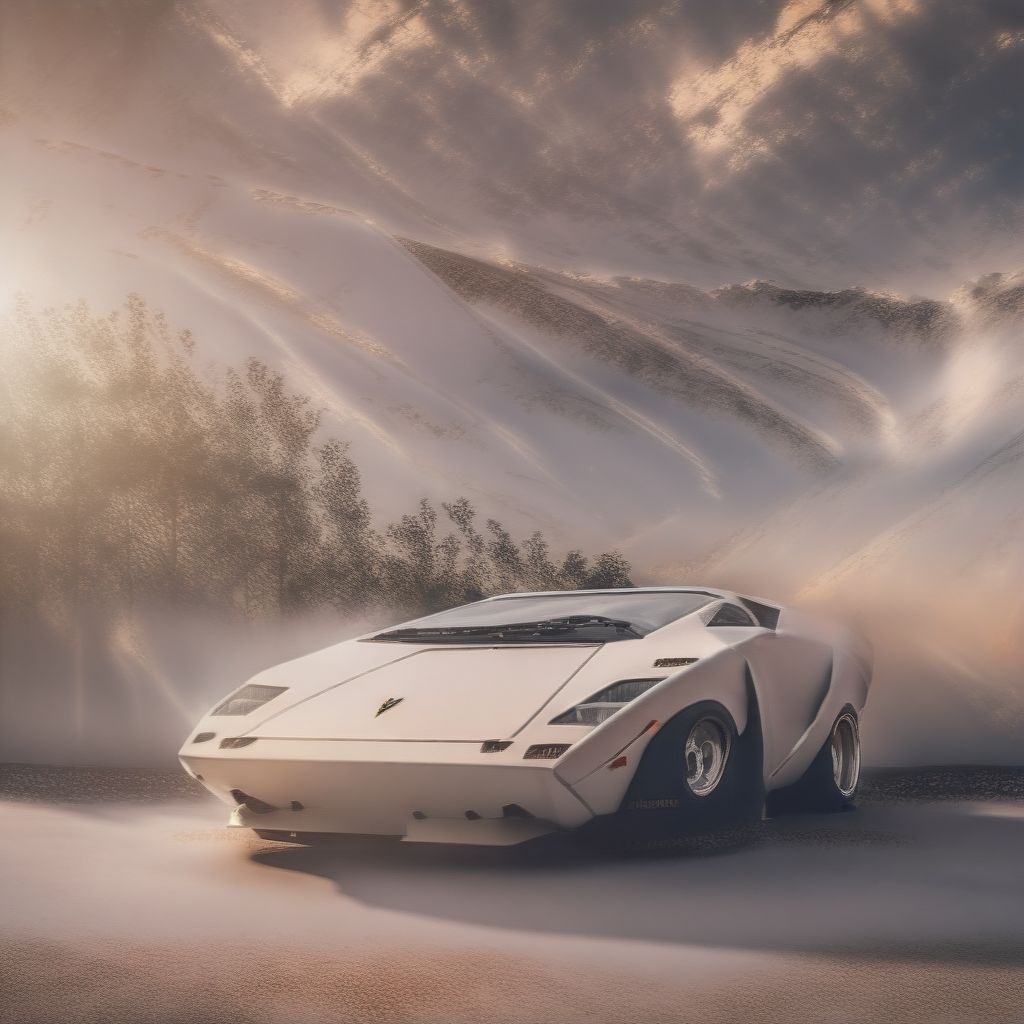 Lamborghini Countach In White Color , Magnesium Rims, Red Leather Seats , Scissor Door Opened. , Hyperrealistic, 4k, Taken While It Was Sunny, Taken During...