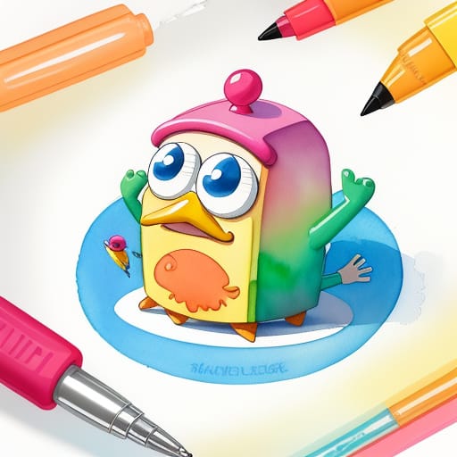 Cute, Funny, Tik Tok Logo Centered, Award Winning Watercolor Pen Illustration, Detailed, Isometric Illustration, Drawing, By Stephen Hillenburg, Matt Groen...