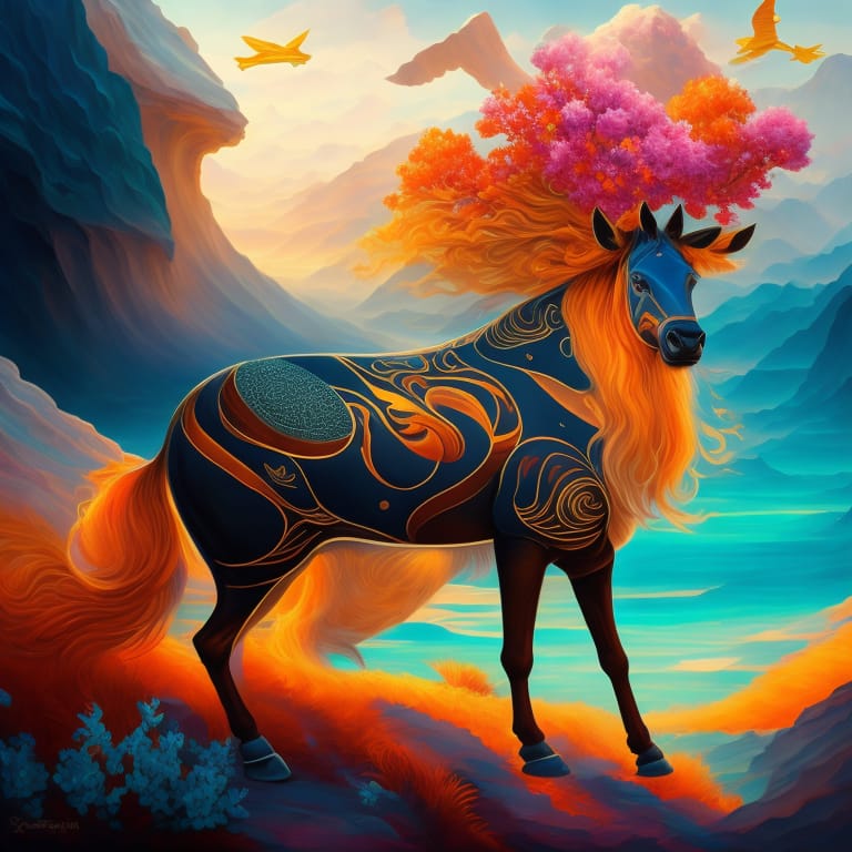 Mindblowing Creatures On The Wonderful Landscape By James Jean And Salvador Dali, Oil On Canvas, Abstraction, Surrealism, Neoclassicism, Renaissance, Hyper...