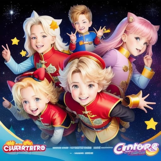 Charaters On A Plantet Full Of Cartoon Stars For Children's Boo