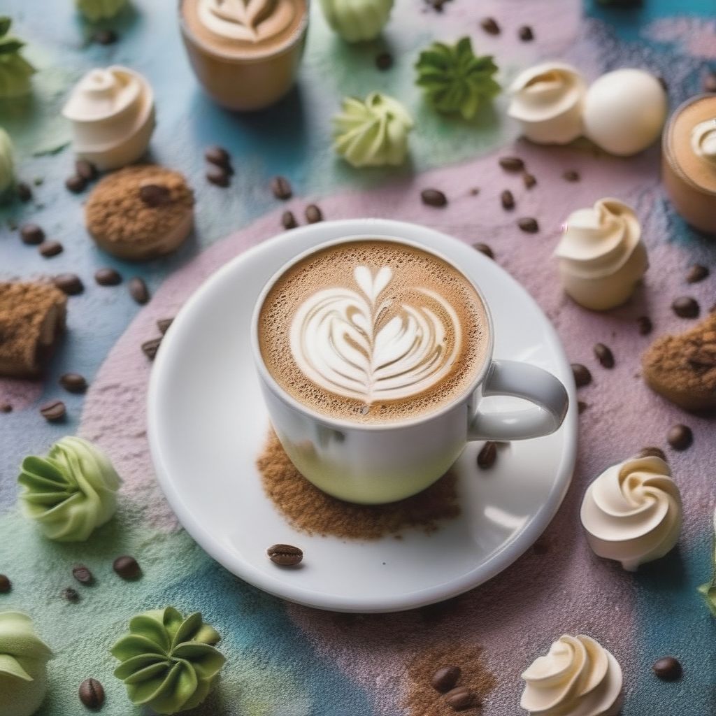 1. (artistic, Vibrant, Close-up:1.2) A Masterpiece Of A Coffee Art: A (latte:1.3) With A Flawless Layer Of (creamy Foam:1.2) On Top, Decorated With A Delic...