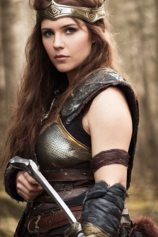 A Woman With Long Red Hair Holding A Sword, Female Viking, Norse Warrior, A Very Beautiful Berserker Woman, Female Barbarian, Very Beautiful Female Barbari...