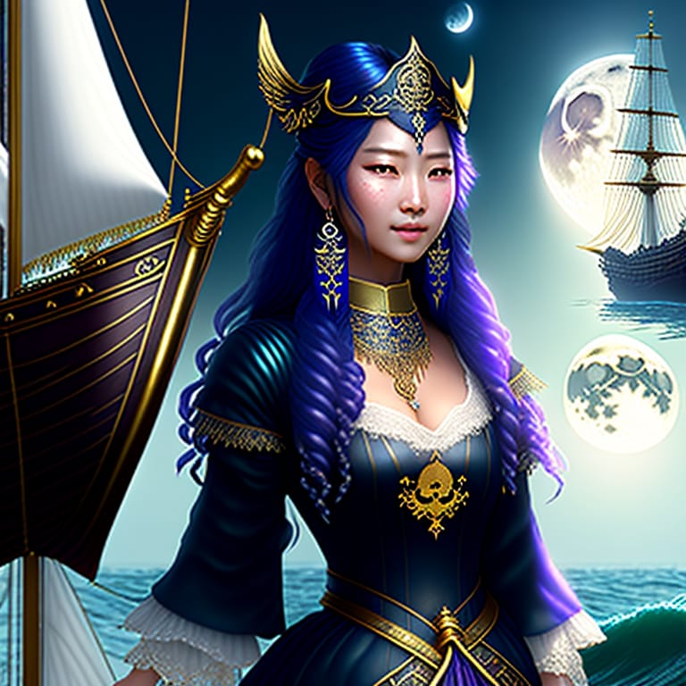 High Quality, 8K Ultra HD, Highly Detailed, Meet The Moonlit Pirate Maiden, A Mesmerizing 20-year-old Girl With An Ethereal Beauty That Rivals The Stars. S...
