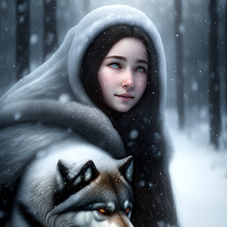 As The Snow Falls, The Dark Grey Background Is Obscured, Creating A Mysterious And Enchanting Atmosphere. In The Midst Of This Wintry Scene, A Beautiful Yo...