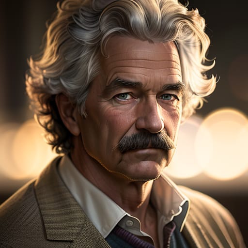 Mark Twain Black And White Pencil Drawing, Portrait, Photograph, Depth Of Field. Bokeh. Colored, Moody Light, Golden Hour. By Dan Winters, Russell James, S...