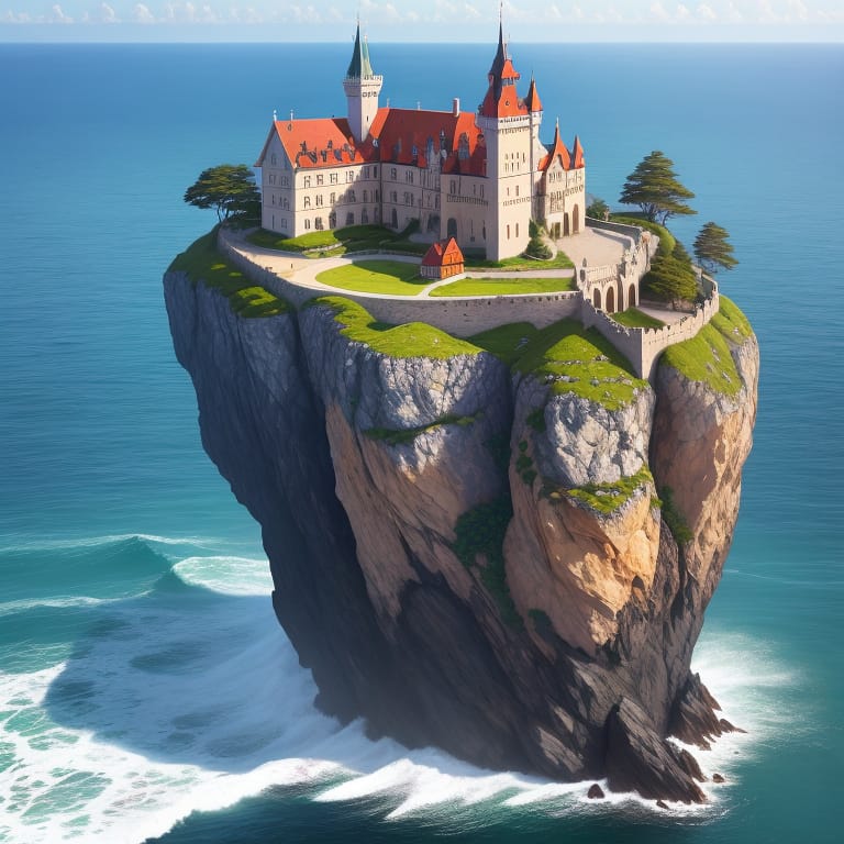 Ein Steiler Felsen Ragt Aus Dem Meer Heraus. Darauf Befindet Sich Eine Burg.