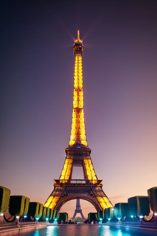 Cinematic Film Still Neon Shimmer Surrounding Of Eiffel Tower, France