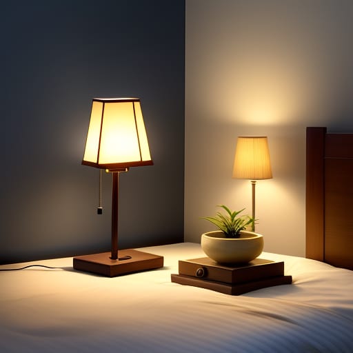A Decorative Bedside Lamp In Blue Color, Made Of Bamboo, With A Creative Style Inspired By Japanese Design Can Be Described As Follows: The Bedside Lamp Fe...