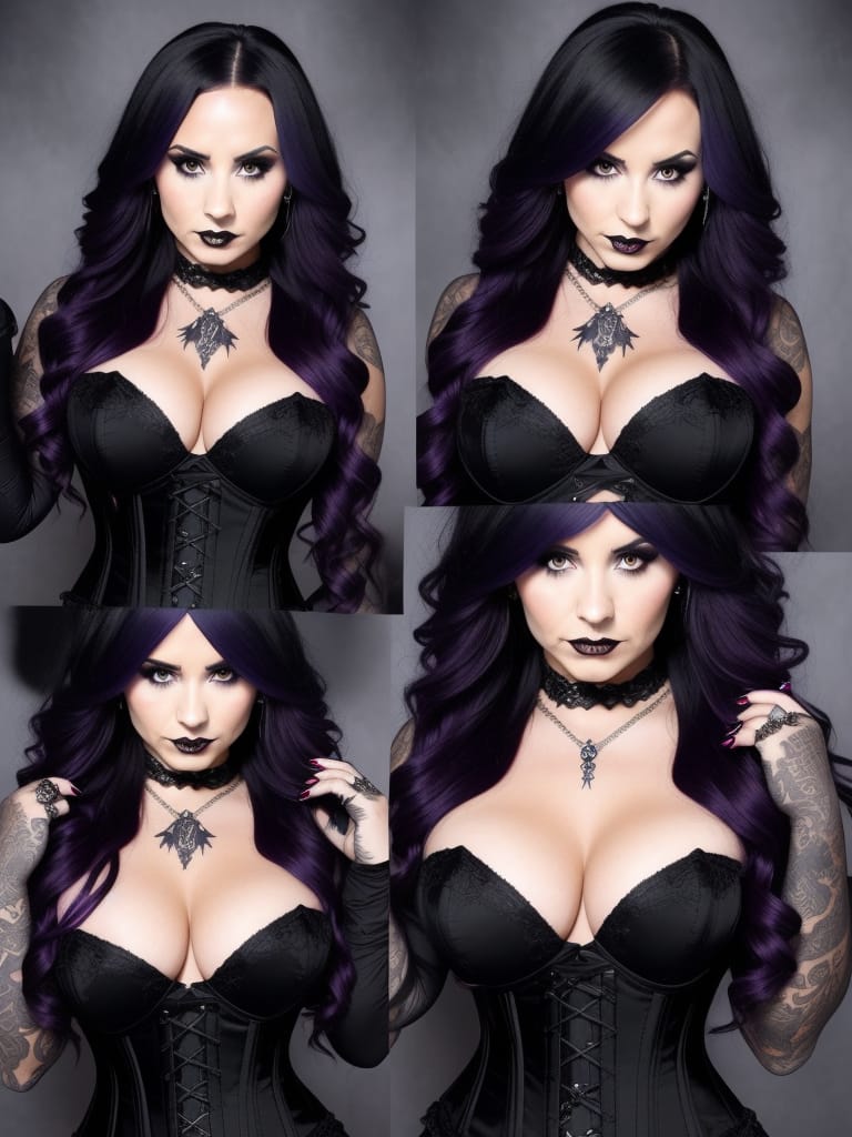 Demi Lovato Smirk Busty Big Round Gluts Multicolor Hair Pretty Feminine Flirtatious Smiling With Beautiful Eyes In A Black Corset Dress Standing In Front O...