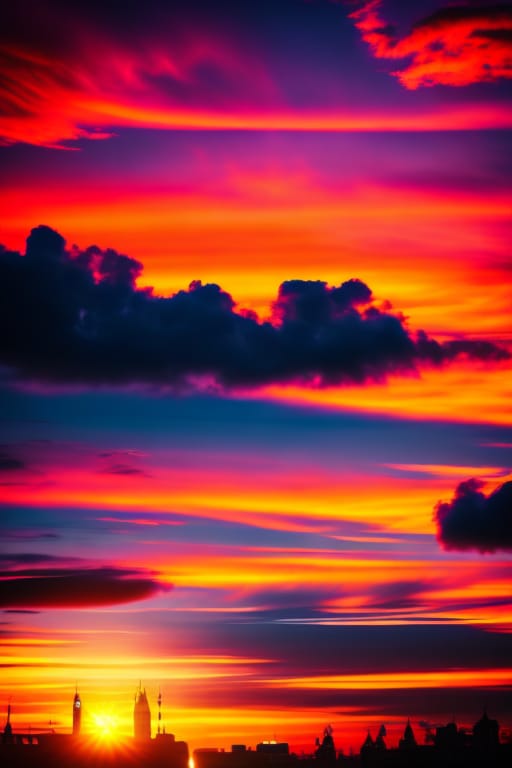 Totally Realistic Photo: Sunset, Vibrant Sky. London. Symmetry, Rich Deep Colors Masterpiece, Ultra Detailed, Magical Realism, Cinematic, Film Light, Hyper...
