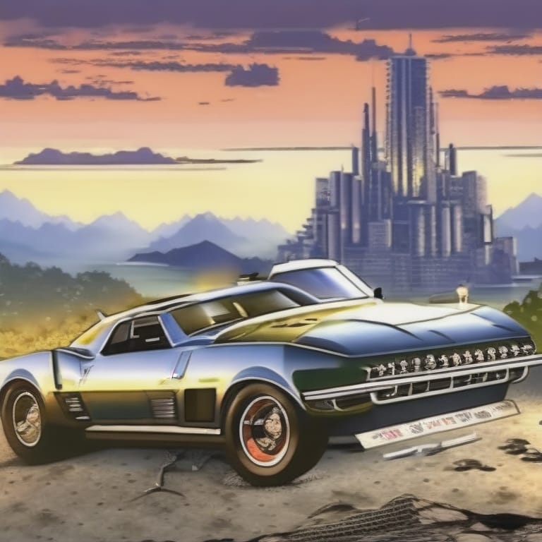Successful Project Renew Old Corvette 1969Before AfterLs9 Engine Blue Collar In The Top Of The Mountain 🏔️ With Sun Set Full City Appearing From Top, Semir...