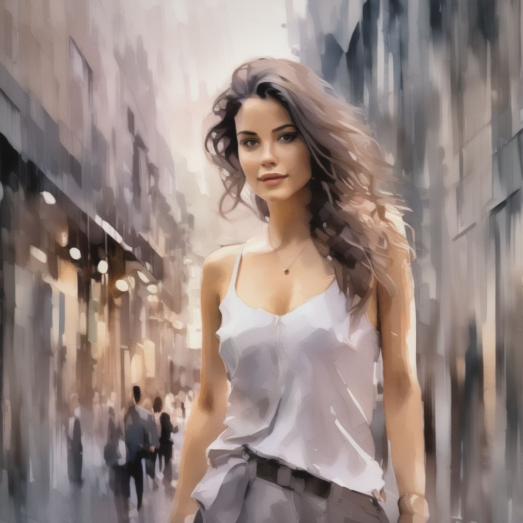 Taken At 2 Seconds Shutter Speedpainterly, Oil Painting, Brush Strokes, Pretty Woman In A Street, Digital Painting, Cinematic Composition. Muted Watercolor...