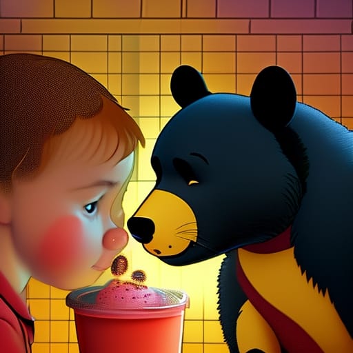Winnie The Pooh Is Being Slapped By A Black Bear A Cross The Face, Aggressive Slap Across The Face, Winnie The Pooh With Painful Facial Exprression