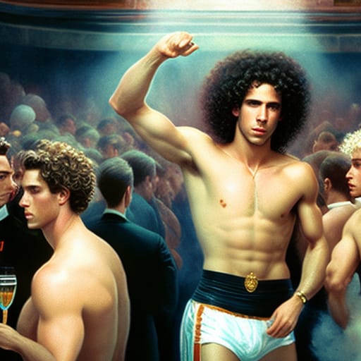 A Skinny Gay White Mane With Curly Hair, He Is At A Birthday Party, It Is Very Crowded With Only Men, Gay Men, Men Without Clothes, Naked, Doing Drugs, Coc...