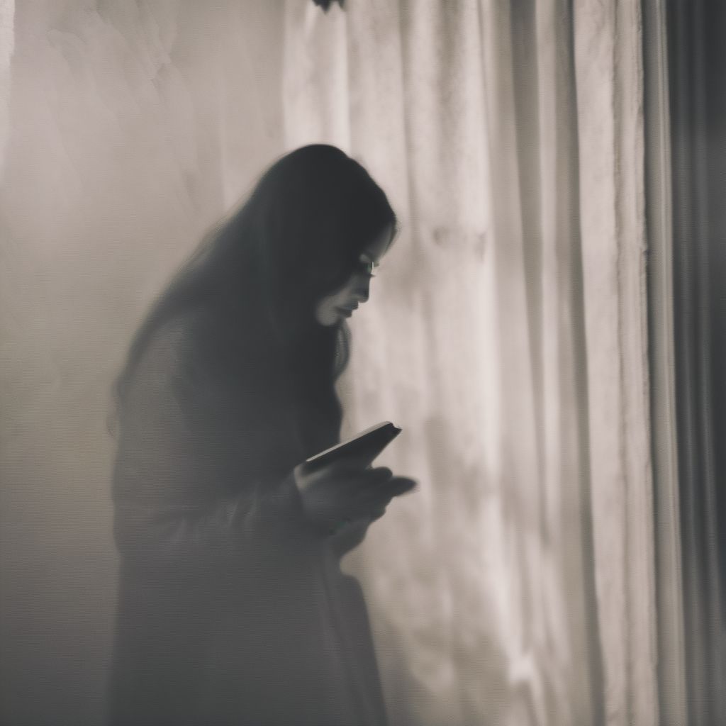 A Dark Spirit Lurking Behind An Unsespecting Woman Reading A Book In Her Home