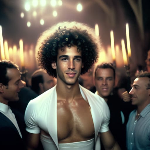 A Skinny Gay White Mane With Curly Hair, He Is At A Birthday Party, It Is Very Crowded With Only Men, Gay Men, Men Without Clothes, Naked, Doing Drugs, Coc...