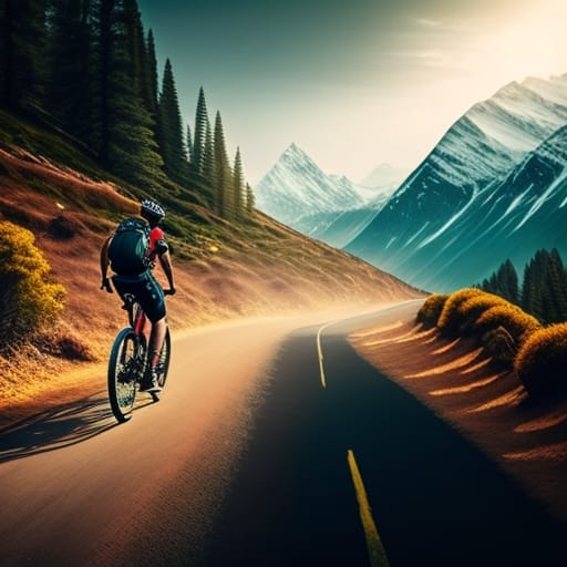 A Men Is Going On Mountain Bike On Road