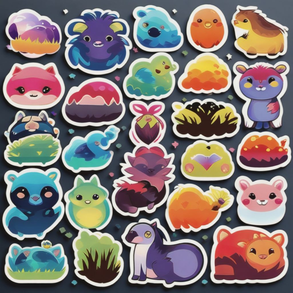 Cute Animals Colorful Vector Stickers, Cute, Adorable, Vibrant, Lively, Charming, Night, Night, Dusk, Evening, Dawn, Day, Environment, Forest, Meadow, Rive...